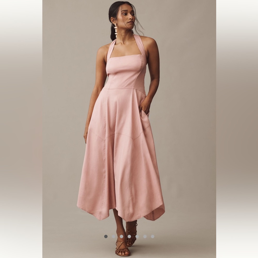 By Anthropologie Stretch Linen Halter
Midi Dress